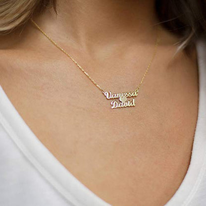 Custom Name Necklace Personalized, 18K Gold Plated Customized Nameplate Necklace Dainty Jewelry Gift for Women, Bridesmaid - color: 2 Names Necklace with Heart