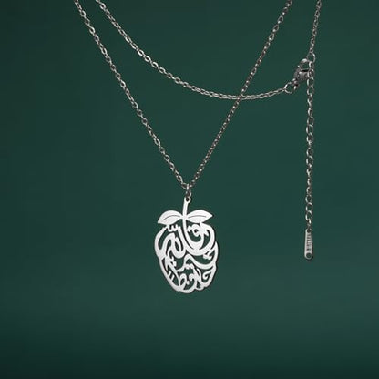 Pomegranate Arabic Calligraphy Necklace Islamic Blessing Love Hope Pendant Persian Muslim Amulet Religious Jewelry Gift for Women - color: silver