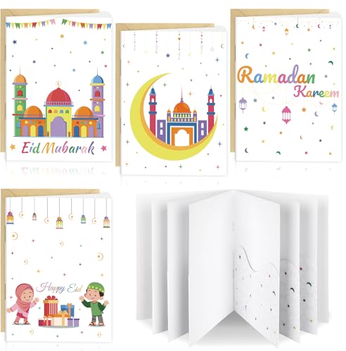 4 Sets Eid Gift Card Book, Eid Mubarak Money Holder Cards with Envelopes, Islamic Holiday Ramadan Kareem Gift Card Booklet Organizer for Family, Friends - color: Eid.Book