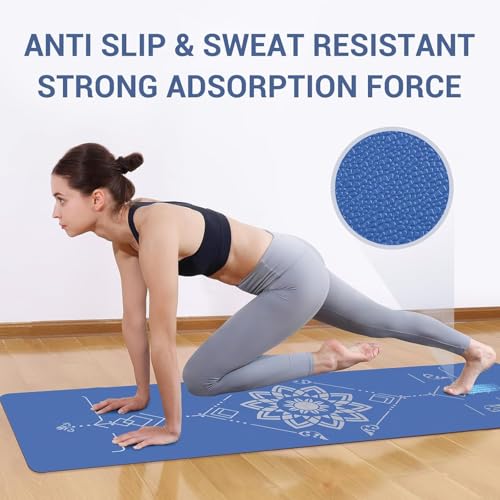 Avoalre Yoga Mat Foldable - Textured Non Slip Exercise Mat -Travel Lightweight Hot Yoga Mat with Carry Bag for Pilates & Home Workouts (72" L x 32" W x 3mm Thick) - color: Blue