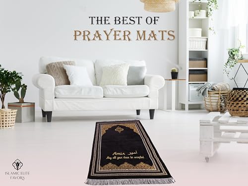 IEF Personalized Prayer Rug Prayer Beads Quran Islamic Gift Set, Ramadan Eid Hajj Umrah Wedding Birthday Mother's Day Father's Day Valentine's Day Gifts (Black) - color: Black