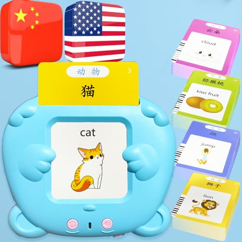Bilingual Talking Flash Cards for Kids - Mandarin English Flashcards Children Adults, 510 Sight Words, ABC Alphabet, Pocket Speech for Toddlers, Audible Sensory Toys (Chinese, Blue) - color: Mandarin, size: Blue