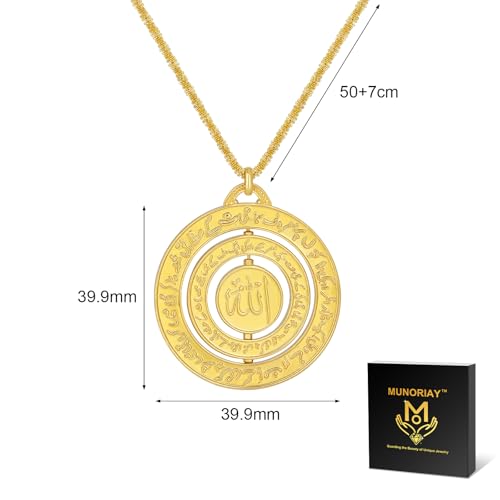 Islamic Ayatul Kursi Necklace for Women Men Allah Teardrop Necklace Stainless Steel Allah Name of God Arabic Quran Calligraphy Script Rotatable Pendant Necklaces Muslim Jewelry Ramadan Gift - color: gold 1
