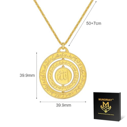 Islamic Ayatul Kursi Necklace for Women Men Allah Teardrop Necklace Stainless Steel Allah Name of God Arabic Quran Calligraphy Script Rotatable Pendant Necklaces Muslim Jewelry Ramadan Gift - color: gold 1