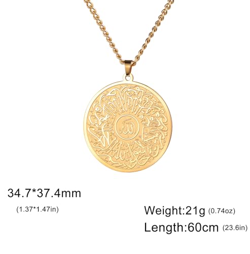 Islamic Ayatul Kursi Necklace Allah Pendant Quran Protection Asma - Ul - Husna Necklace Arabic Calligraphy Script Islam Eid Ramadan Gift Muslim Religious Jewelry Women Men - color: gold