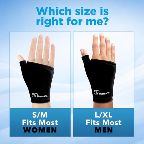 TheraICE Wrist Ice Pack Wrap Thumb Brace for Either Hand for Hot & Cold Therapy - Reusable Soft Gel Glove for Injuries, Carpal Tunnel, Arthritis, De Quervain's Tenosynovitis - Fits Most Men - L/XL