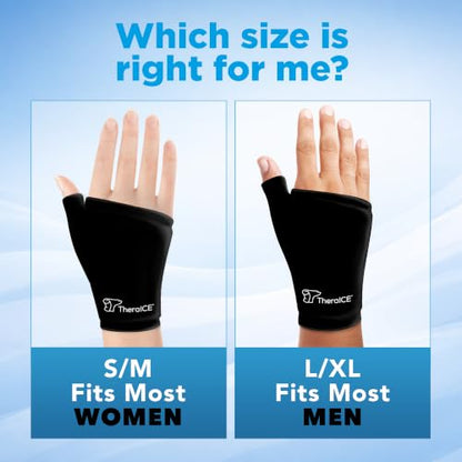 TheraICE Wrist Ice Pack Wrap Thumb Brace for Either Hand for Hot & Cold Therapy - Reusable Soft Gel Glove for Injuries, Carpal Tunnel, Arthritis, De Quervain's Tenosynovitis - Fits Most Men - L/XL