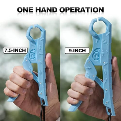 7.5'' Floating Fish Gripper, Fishing Grabber | Catfish Mouth Pliers, Caught Bass Holder, Fish Scale Hook Clamp, Saltwater Lip Grip Tool with Lanyard, Gifts for Men - color: Blue