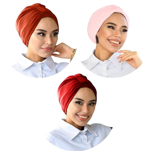 Para Life Turban With Band - Women's Hijab & Hair Wraps - Instant Hijab Cap - color: Assorted-9 (Cottage, Powder, Red)