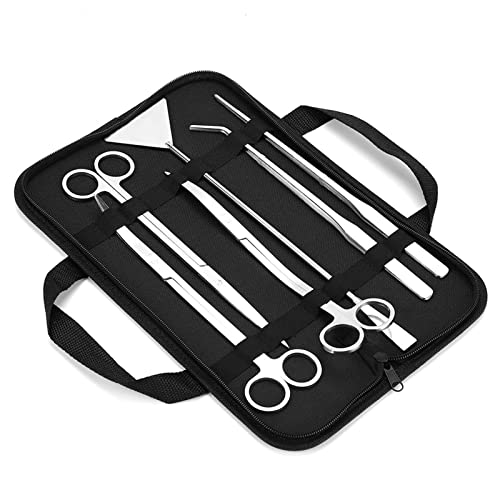 Luocute Aquarium Tools Kit, 6 in 1 Stainless Steel Scissor Tweezer Spatula Set with Storage Bag for Fish Aquarium Plant Care, Tweezers Scissors Spatula Scrapers Tool Set