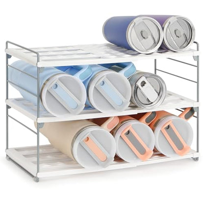 Upgraded Large Expandable Water Bottle Organizer Designed for 40 oz Stanley, Owala & Yeti Tumblers, Adjustable Storage Rack for Travel Mug Cabinet, Pantry, and Kitchen Organizer, Fits 20/30 oz Bottles - size: 3 Tier-Large