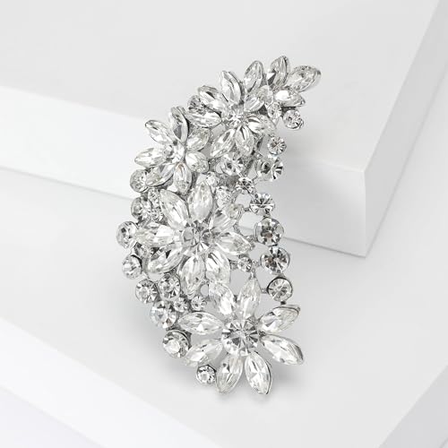 Ezing 4 Pieces Lot Large Big Silver Gold Plated Assorted Crystal Rhinestones Brooch Pins Set - color: F