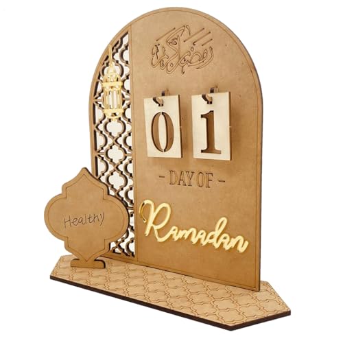 Ramadan Advent Calendars Wood Eid Mubarak Countdown Calendars Tracker Date for Kids Gift DIY 2025 Arabic Muslim Islamic Holiday Table Home Decorations Count Down Calendar (L-1) - color: L-1