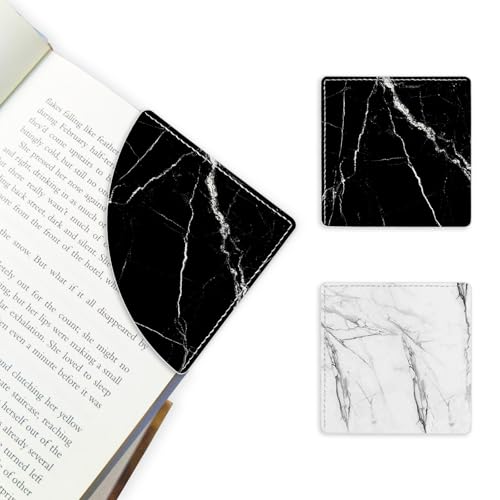 2 Pack Black and White Marble Leather Book Corner Bookmark, Durable Handmade Reading Accessories - Gifts for Readers, Women, Men, Teachers, Students - color: 2pack-black and White Marble