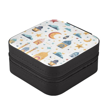 Travel Jewelry Case Islamic Background Traditional Lantern Star and House Portable PU Leather Jewelry Storage Organizer