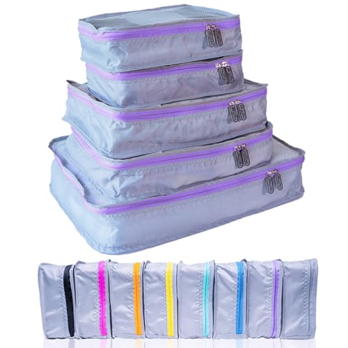 MUMI Packing Cubes for Travel - 5 Set Luggage Organizer Bags, Purple - color: purple