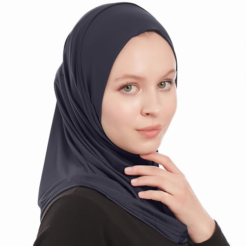 Plain Ready To Wear Amira Hijab for Women - Muslim Instant Amira Jersey Scarf – Soft Muslim One Piece Instant Hijab Headscarf - color: Navy Blue