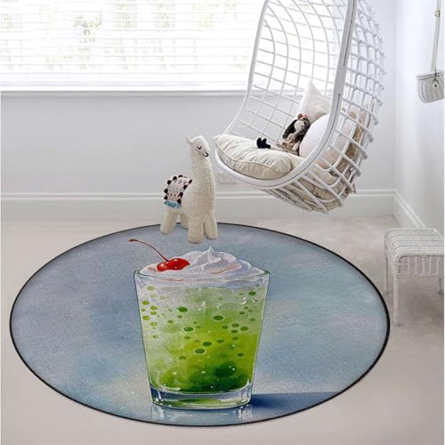Summer Chair Mat for Hard Floors, Green Cream Soda Noise-Cancelling & Anti-Slip Rubber Protector, Multi-Purpose Floor Mat, Green Gray Diameter 35.4 in - color: Summer_2503, size: Diameter 35.4 in