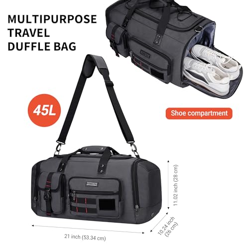 WITZMAN Travel Duffel Bags for Men Large Carry On Weekender Overnight Bag 3 in 1 Backpack with Shoe Compartment （B693 Silvery Grey) - color: Silvery Grey