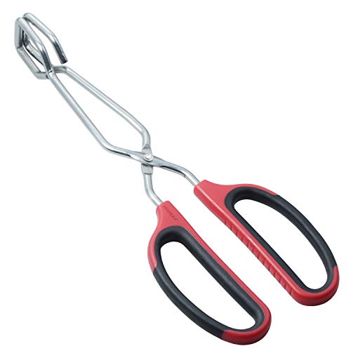 HINMAY Stainless Steel Scissor Tongs with Comfort-Grip Handle 10-Inch - color: Red Handle, size: 10-Inch