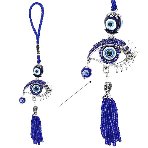 LUCKBOOSTIUM Evil Eye Hanging Ornament with Rhinestone Crystals & Bead Tassel – Charm, Symbol of Protection, Blessing, Strength, and Positive Energy – Beautiful Home, Office, and Car Décor Accessories - color: Evil Eye With Rhinestone Crystals