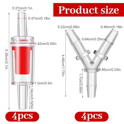 8Pcs Y Shape Aquarium Air Tubing Connectors, Check Valve for 3/16"Hose | 8Pcs Y-shape air connectors,4 check valves+4 tees.PP plastic,anti-shedding barbs,4.8mm fits 3/16" hose.For aquarium air pumps