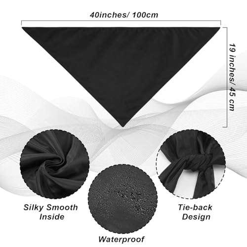 Cuffbow 2 Pcs Satin Lined Bandana Waterproof Head Scarf Non-Slip Hair Scarf Large Triangle Waterproof Rain Headband for Women Black