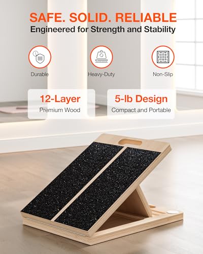 Portable Wooden Slant Board for Calf Stretching and Exercise, Adjustable Incline Wedge for Squats and Balance