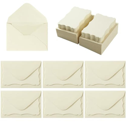 100 Pack Mini Envelopes with Blank Note Cards, Cream Color | 4 x 2.7 Inches, Self-Adhesive, Small Business Card Size - color: Cream