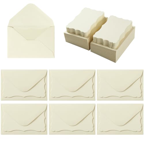 100 Pack Mini Envelopes with Blank Note Cards, Cream Color | 4 x 2.7 Inches, Self-Adhesive, Small Business Card Size - color: Cream