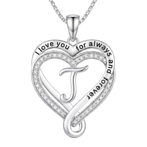 Heart Initial Necklace for Women Double Heart Letters Necklaces - color: T