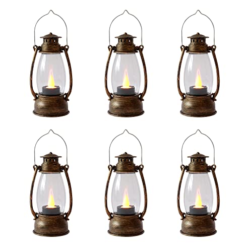 Mini Lanterns (6 Pcs-5.1in) Small Lantern Decorative Indoor Outdoor Hanging Ornaments LED Candle Lights Decorative Home Decor for Weddings Western Camping Party Halloween Christmas Decorations - color: Brushed Brown