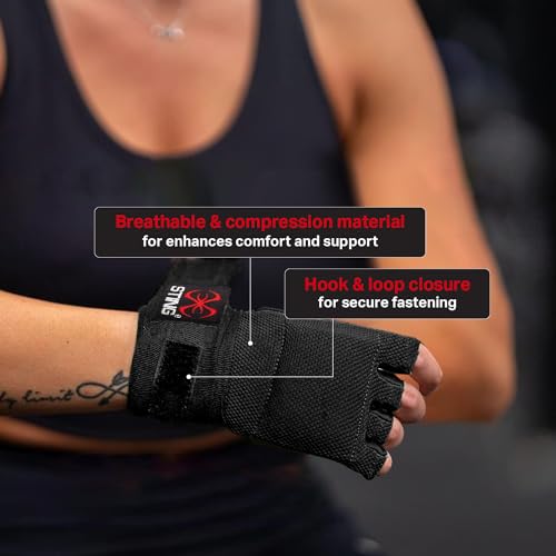 Elastic Quick Wraps by STING | Semi-Elastic Compression Fabric, Padded Knuckle Section, Expandable Finger Panels - color: Black, size: Medium