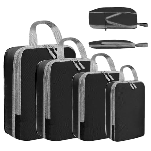 LANSKLBD 4/6/8 Set Packing Cubes for Suitcases Travel Luggage Packing Organizers,Travel Accessories Essentials Luggage Organizer with Shoe/Tioletry/Laundry Bag (Black, 4 set) - color: Black, size: 4 set