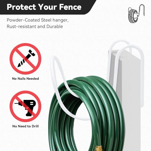 Heavy-Duty Wall Mount Hose Holder, Holds 50-150 FT Hoses, White | Garden Use, Powder-Coated Steel Hose Organizer Outdoor for Expandable, Pocket, Magic Hoses, Reels, or RV Hoses