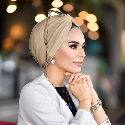 para life Knot Turbans for Women, Breathable Instant Turban|Standard Size Cotton|Pre-tied Scarf, Hijab Cap&Undercap - color: Light Brown