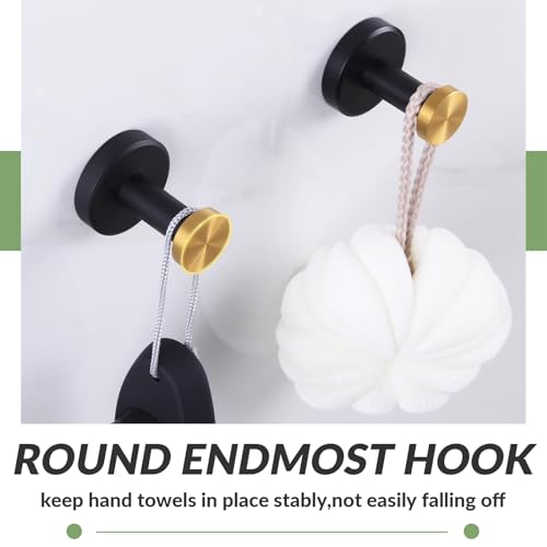 APLusee Bathroom Robe Towel Hook 2 Pack, Stainless Steel Round Clothes Holder, Toilet Bath Kitchen Door Wall Mounted Hanger, Black Gold - color: Black Gold, size: 2 Pack