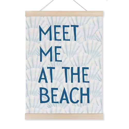 HUGANE Blue Coastal Seashell Wall Art Poster Hanger Frame, Meet Me at the Beach Canvas Pictures Prints Framed Hanging Wall Decor for Beach House Home Bedroom Living Room, 12x16 Inch - color: Color-25