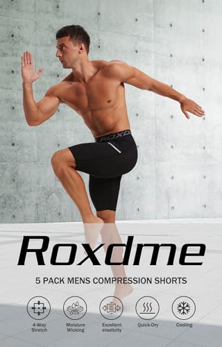Compression Shorts Men Spandex Sport Gym Shorts Athletic Workout Running Tights Training Underwear (Pocket_5pack) 2White/3Black-XXL