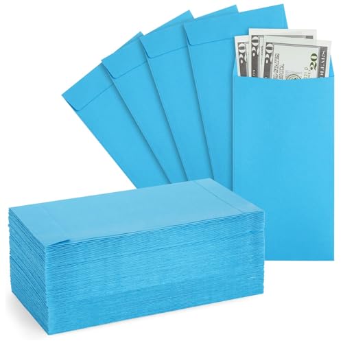 Okuna Outpost Money Envelopes - 3.5 x 6.5 in, Blue, 100-Pack, Modern - Peel & Seal Flap & 100 GSM Paper - Coin Envelopes for Cash Storage, Budgeting & Gifting