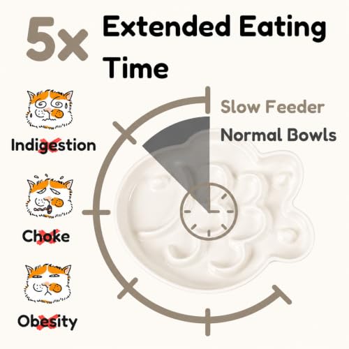 Elevated Slow Feeder Cat Bowl with Stand, 6.3''Ceramic Fish Maze Cat Food Bowl, Raised Whisker Friendly Wide Shallow Cat Dish for Wet & Dry Food, Non Slip Puzzle Feeder for Cats & Small Dogs (White) - color: White with Stand
