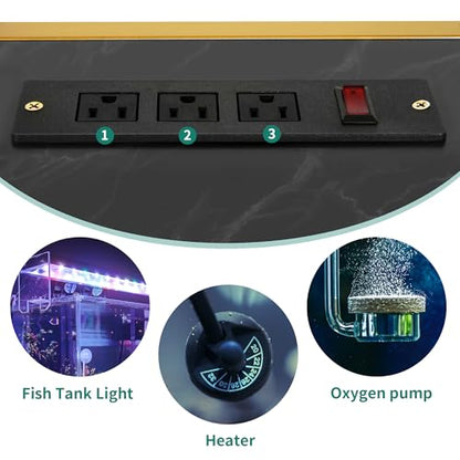 YITAHOME Heavy Duty 55-75 Gallon Fish Tank Stand with Power Outlet, Marble Aquarium Stand for Fish, Turtle, Reptile Terrarium, Shelves for Fish Tank Accessories Storage, 860LBS Capacity, Gold