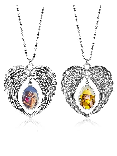PiercingJ Custom Photo Rearview Mirror Car Charm Double Side Picture Engraving Car Hanging Ornament Angel Wing Car Charm Gift for Men Women (Silver(Water Droplet)) - color: Silver(water Droplet)-1 Pc