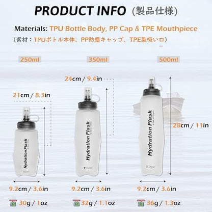 TRIWONDER Running Water Bottle Handheld Plastic Flask Hydration Vest Packs Waist Belt Replacement for Runners Marathon Cycling Hiking - color: 03 Soft Flasks - White - 500ml/16.9oz - 2 Packs
