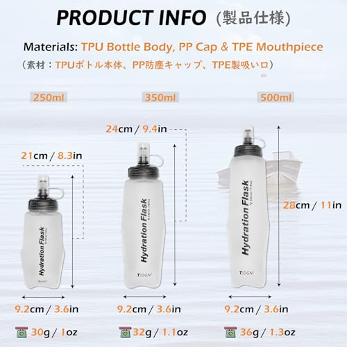 TRIWONDER Running Water Bottle Handheld Plastic Flask Hydration Vest Packs Waist Belt Replacement for Runners Marathon Cycling Hiking - color: 03 Soft Flasks - White - 350ml/11.83oz - 2 Packs