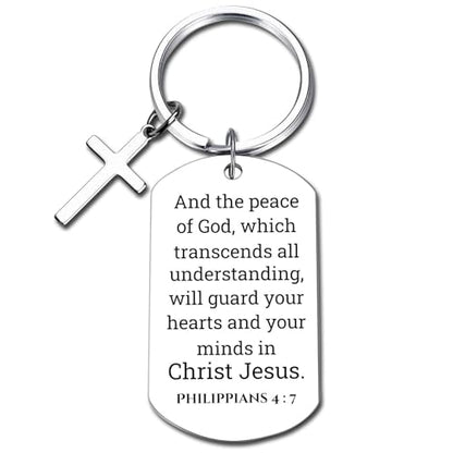 GiftYou Inspirational Scripture Metal Key Chains with Cross Pendant - Bible Verse Keychain Religious Gift for Christian - color: Philippians 4:7