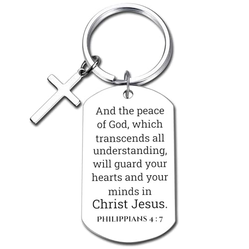 GiftYou Inspirational Scripture Metal Key Chains with Cross Pendant - Bible Verse Keychain Religious Gift for Christian - color: Philippians 4:7