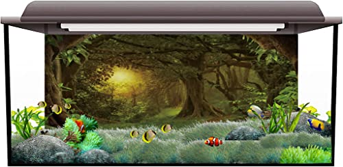 AWERT 36x18 inches Psychedelic Forest Terrarium Background Dim Old Trees Woodland Reptile Habitat Background Green Rainforest Aquarium Background Vinyl Background - size: 36x18in/90x45cm