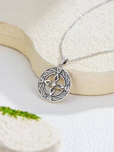 Graduation Gifts for Women 925 Sterling Silver Compass/Graduation/Vet/Cross/Stethoscope Necklace for Women - color: Compass-Celtic Knot