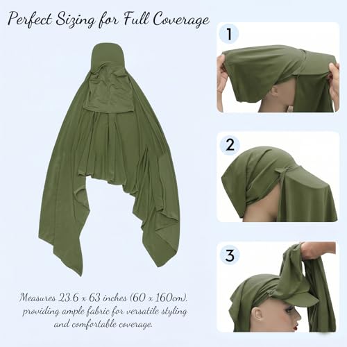 ZLYC Women Muslim Hijab Scarf with Visor Built-in Undercap Sun Protection Headwrap - color: Solid Army Green